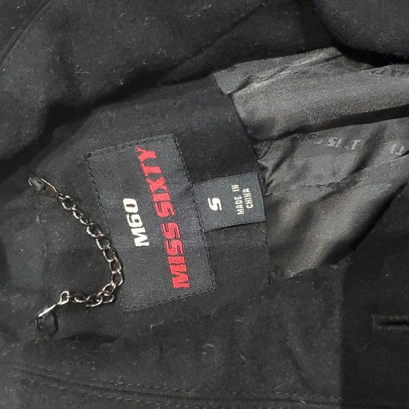 Miss Sixty M60 Belted Pea Coat Black Women's Small - Picture 2 of 8